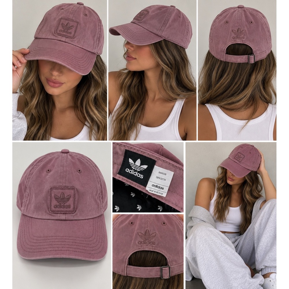 Adidas Originals Relaxed Strapback Hat Mauve Pink Trefoil Logo Cotton Cap 0884